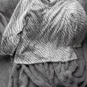 Lane Bryant White and Gray Zebra-Print Crewneck Top